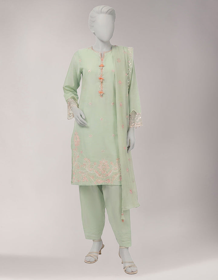 Lawn Green Unstitched Suit - J. Junaid Jamshed