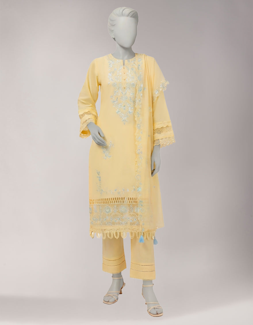 Lawn Yellow Unstitched Suit - J. Junaid Jamshed