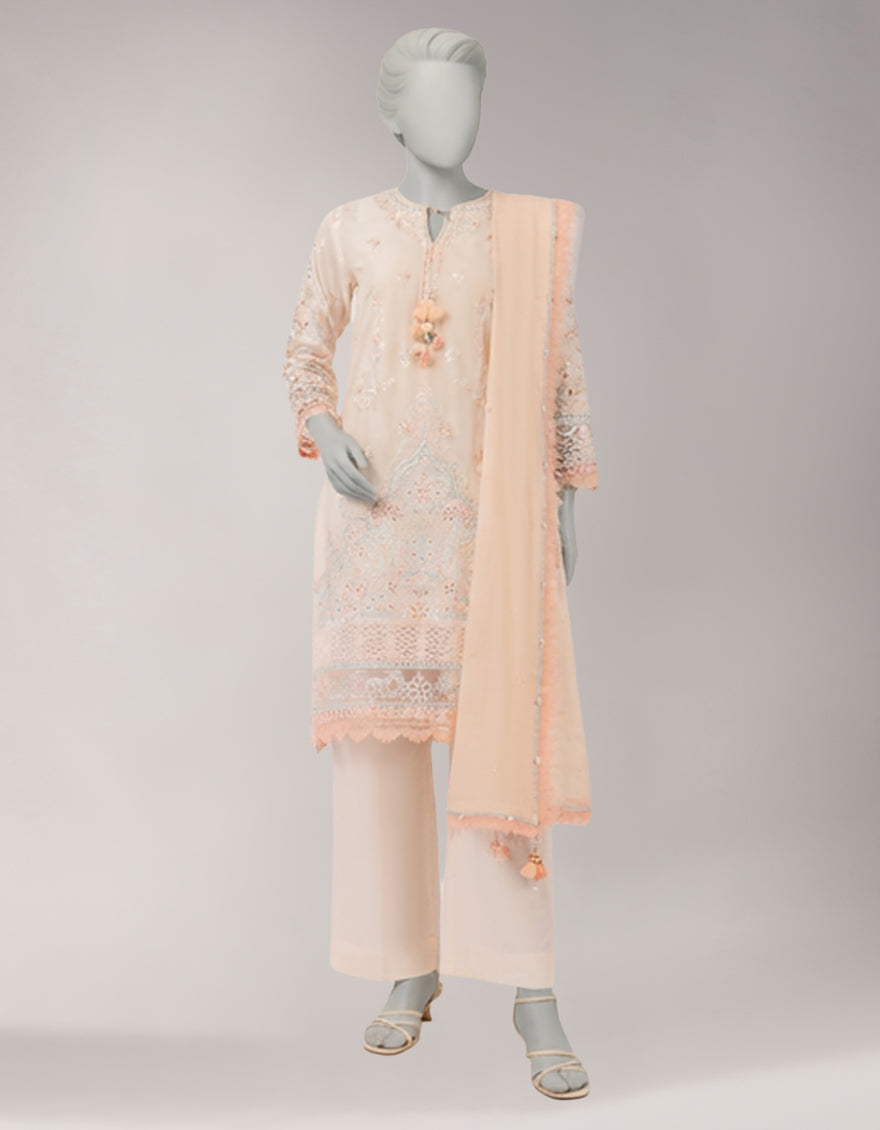 Lawn Peach Unstitched Suit - J. Junaid Jamshed