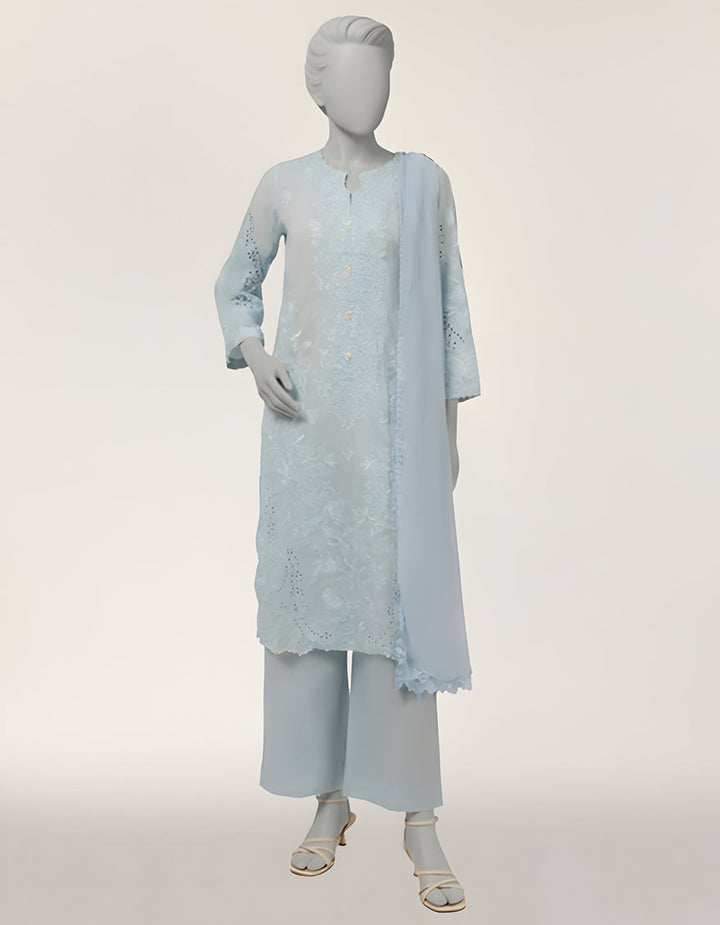 Lawn Blue Stitched Suit - J. Junaid Jamshed