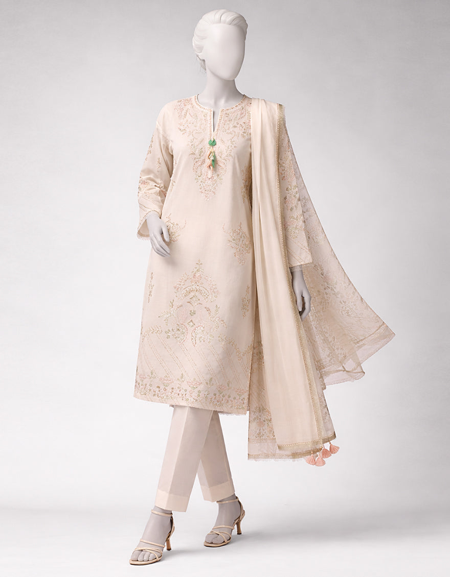 Lawn Off White Unstitched Suit - J. Junaid Jamshed