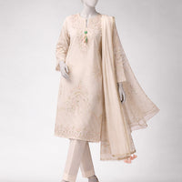 Lawn Off White Unstitched Suit - J. Junaid Jamshed
