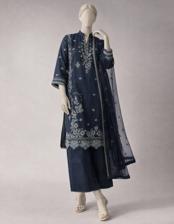 Lawn Blue Unstitched Suit - J. Junaid Jamshed