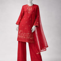 Lawn Red Unstitched Suit - J. Junaid Jamshed