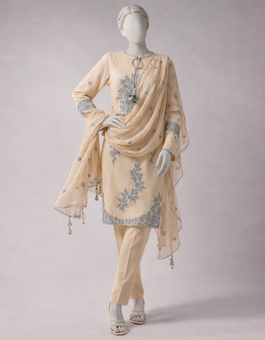 Lawn Cream Unstitched Suit - J. Junaid Jamshed