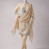 Lawn Cream Unstitched Suit - J. Junaid Jamshed