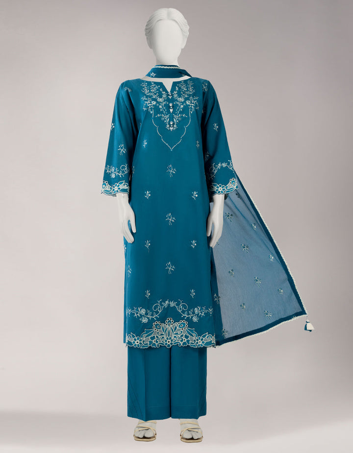 Lawn Teal Unstitched Suit - J. Junaid Jamshed