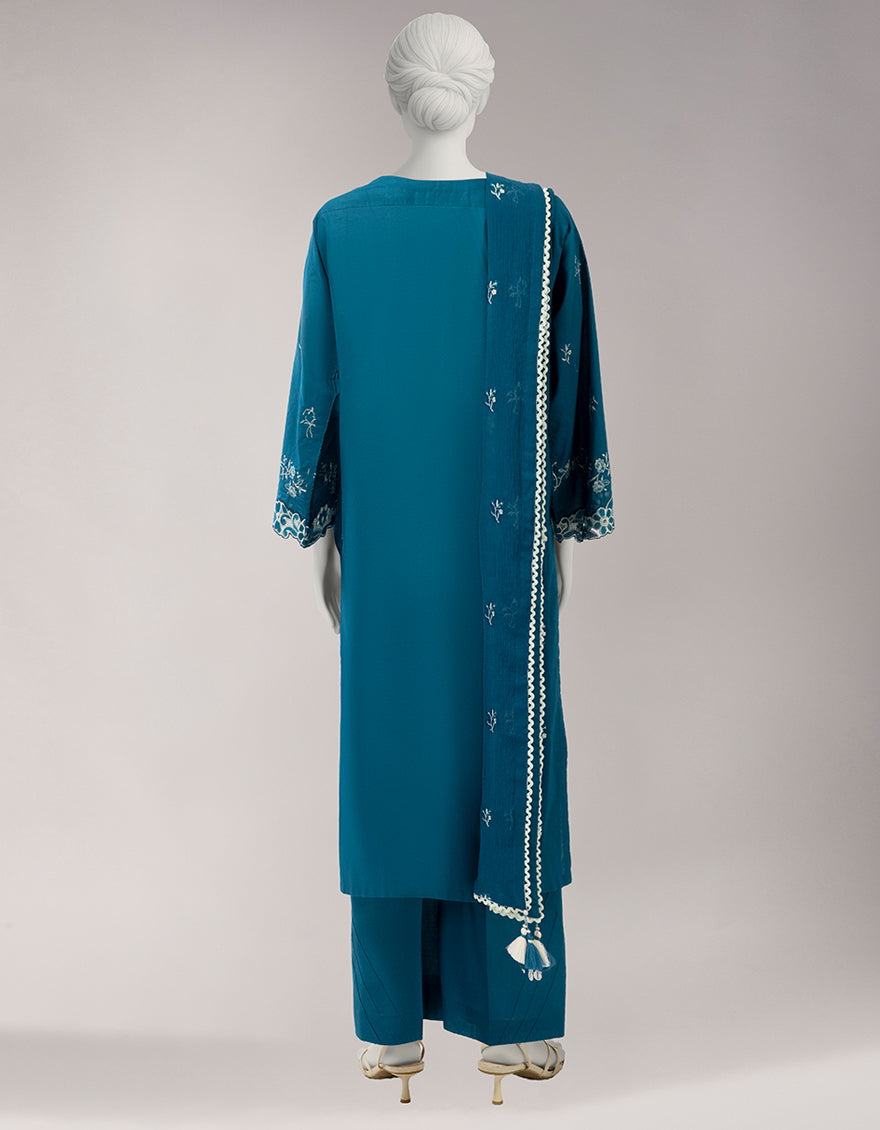 Lawn Teal Unstitched Suit - J. Junaid Jamshed