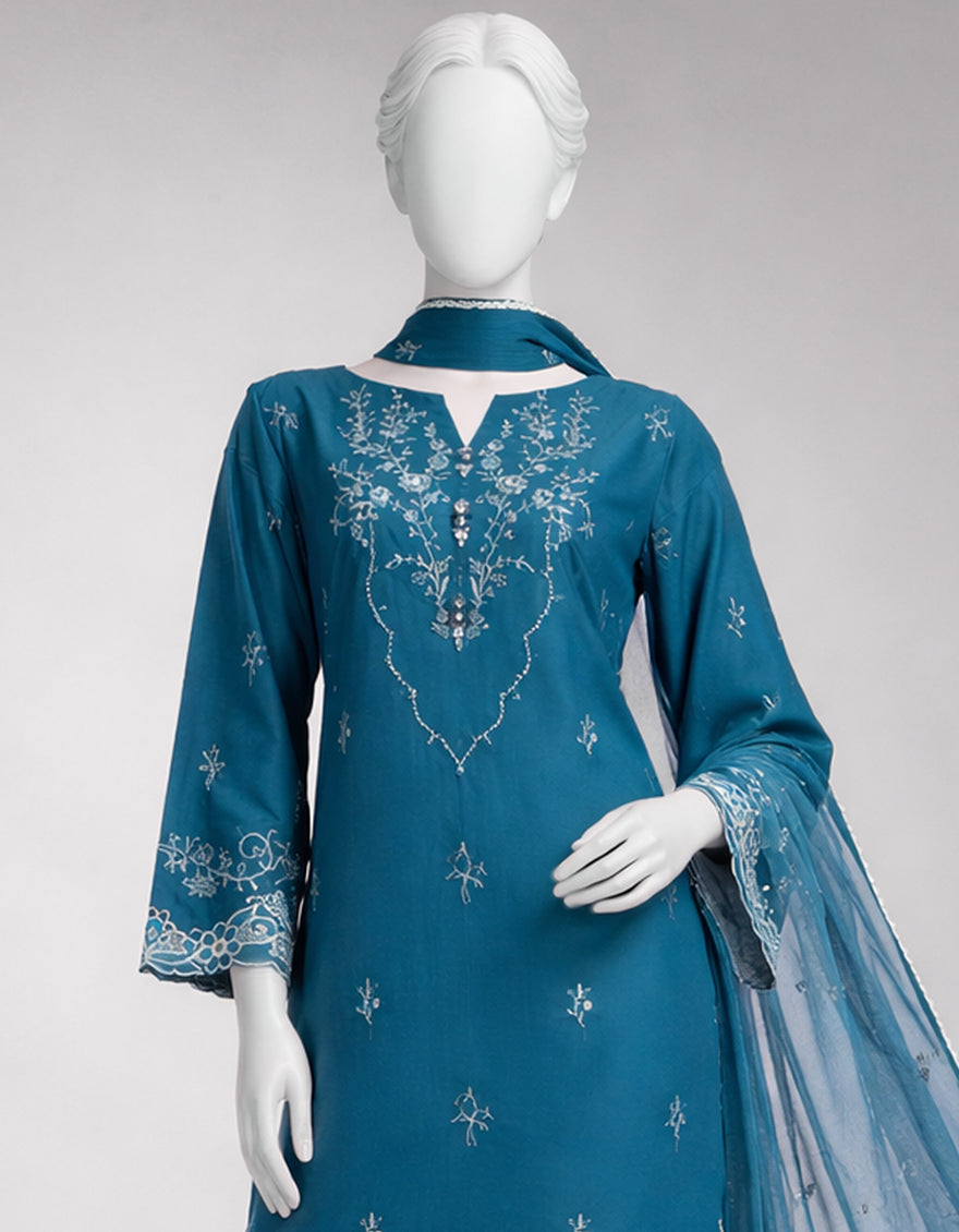 Lawn Teal Unstitched Suit - J. Junaid Jamshed