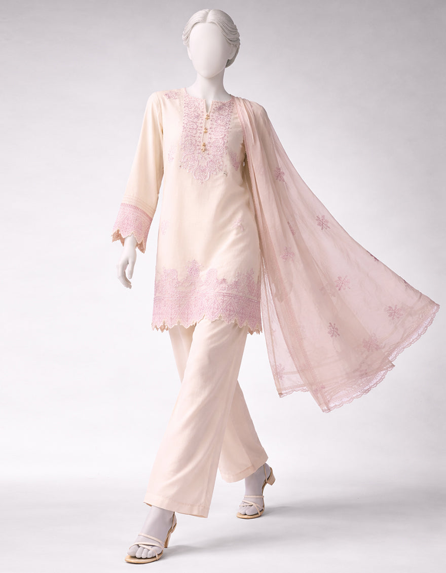 Lawn White Unstitched Suit - J. Junaid Jamshed
