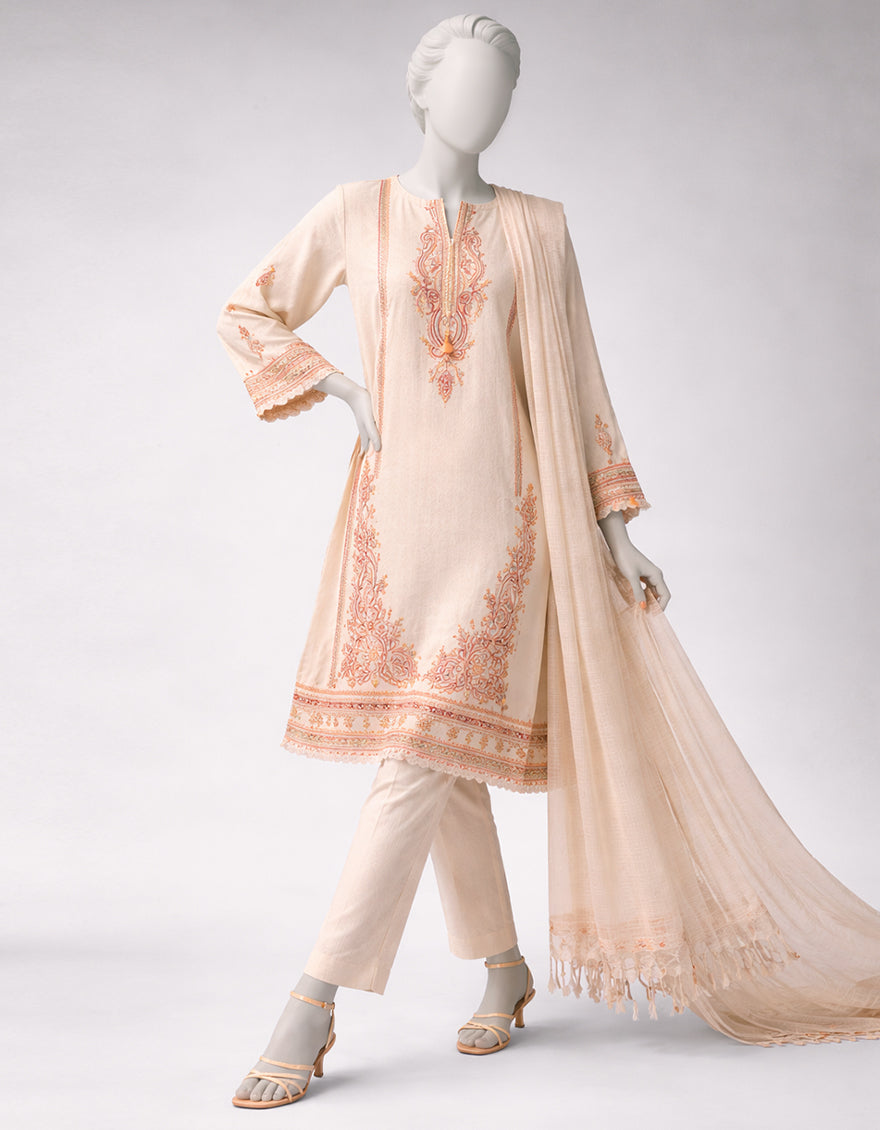 Jacquard White Unstitched Suit - J. Junaid Jamshed