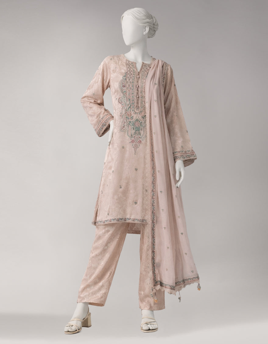 Jacquard Pink Unstitched Suit - J. Junaid Jamshed
