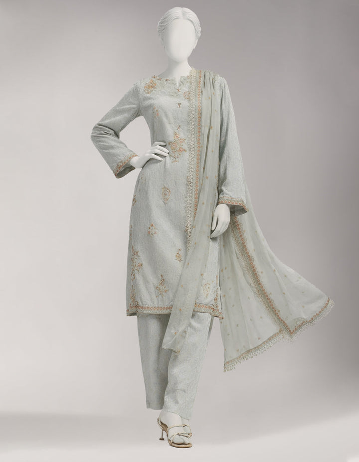 Jacquard Grey Unstitched Suit - J. Junaid Jamshed