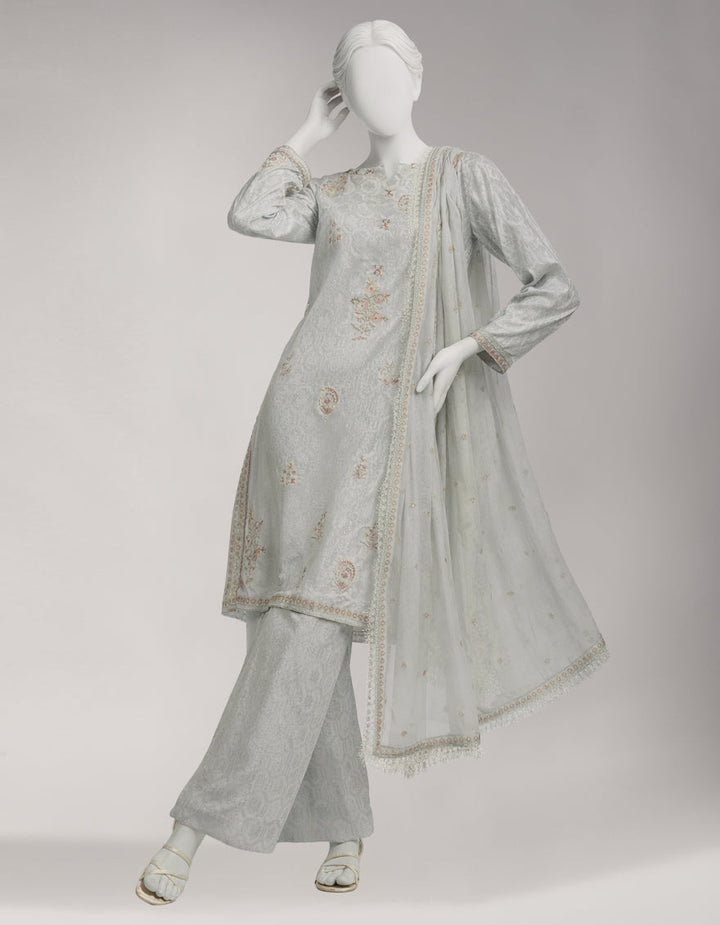 Jacquard Grey Unstitched Suit - J. Junaid Jamshed
