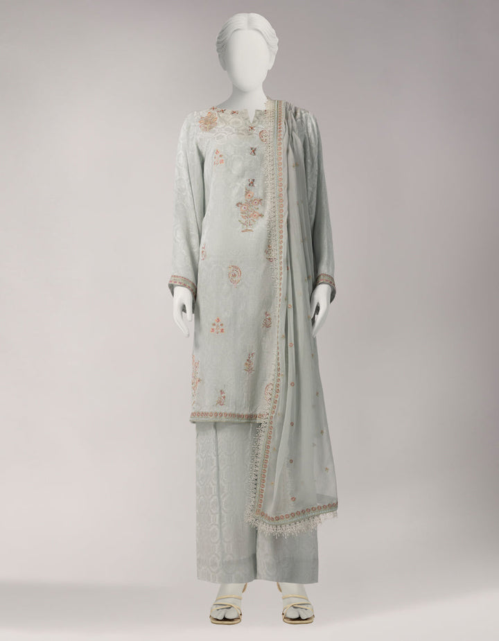 Jacquard Grey Unstitched Suit - J. Junaid Jamshed