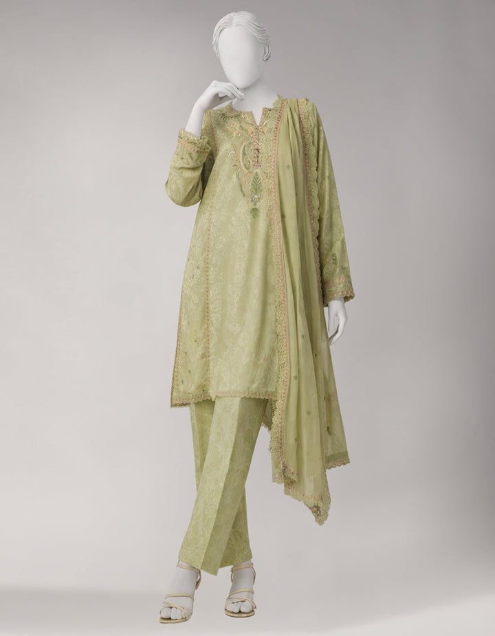 Jacquard Green Unstitched Suit - J. Junaid Jamshed