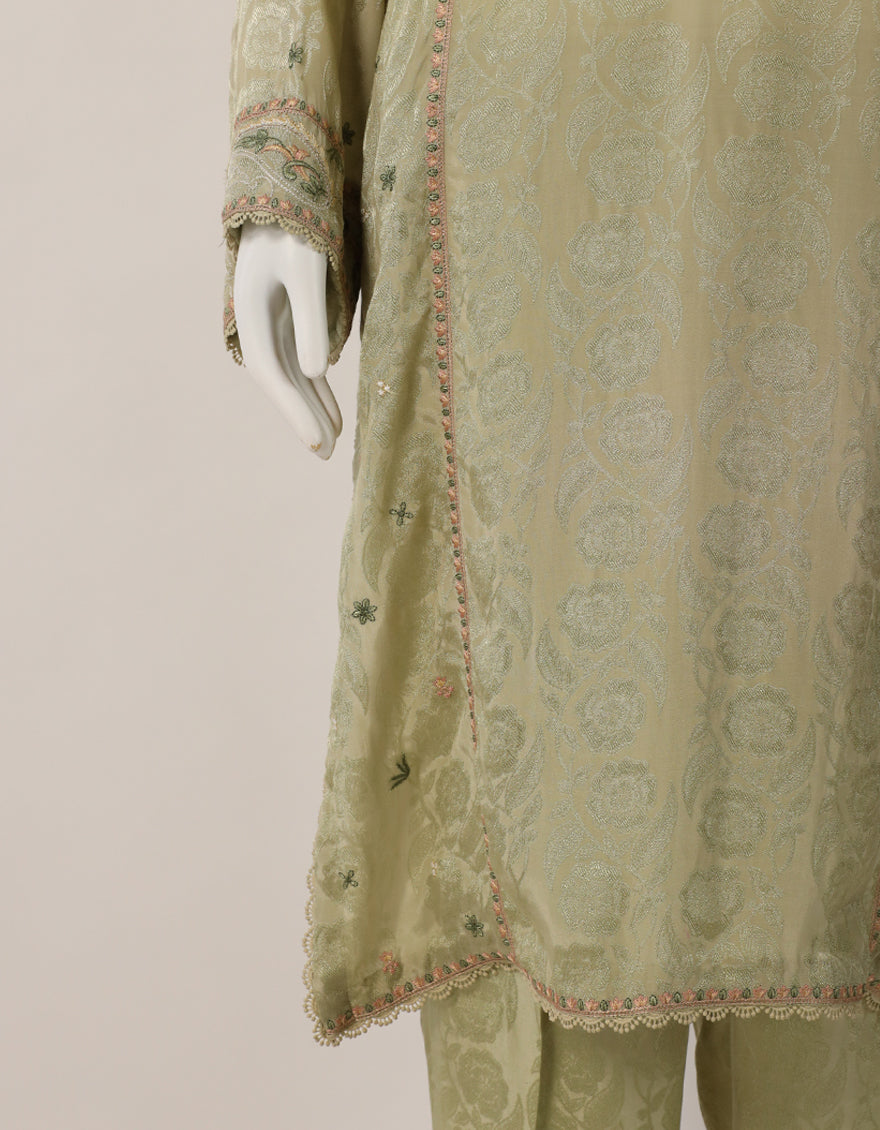Jacquard Green Unstitched Suit - J. Junaid Jamshed