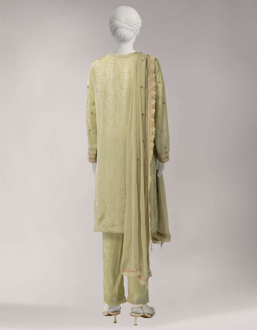 Jacquard Green Unstitched Suit - J. Junaid Jamshed