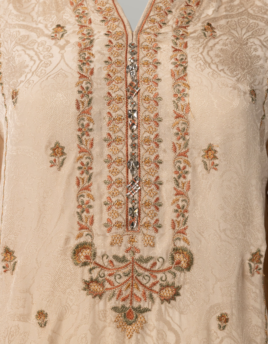 Jacquard Beige Unstitched Suit - J. Junaid Jamshed