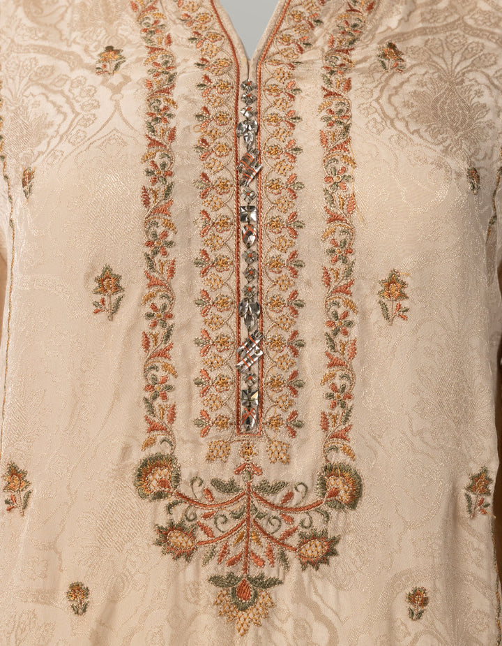 Jacquard Beige Unstitched Suit - J. Junaid Jamshed