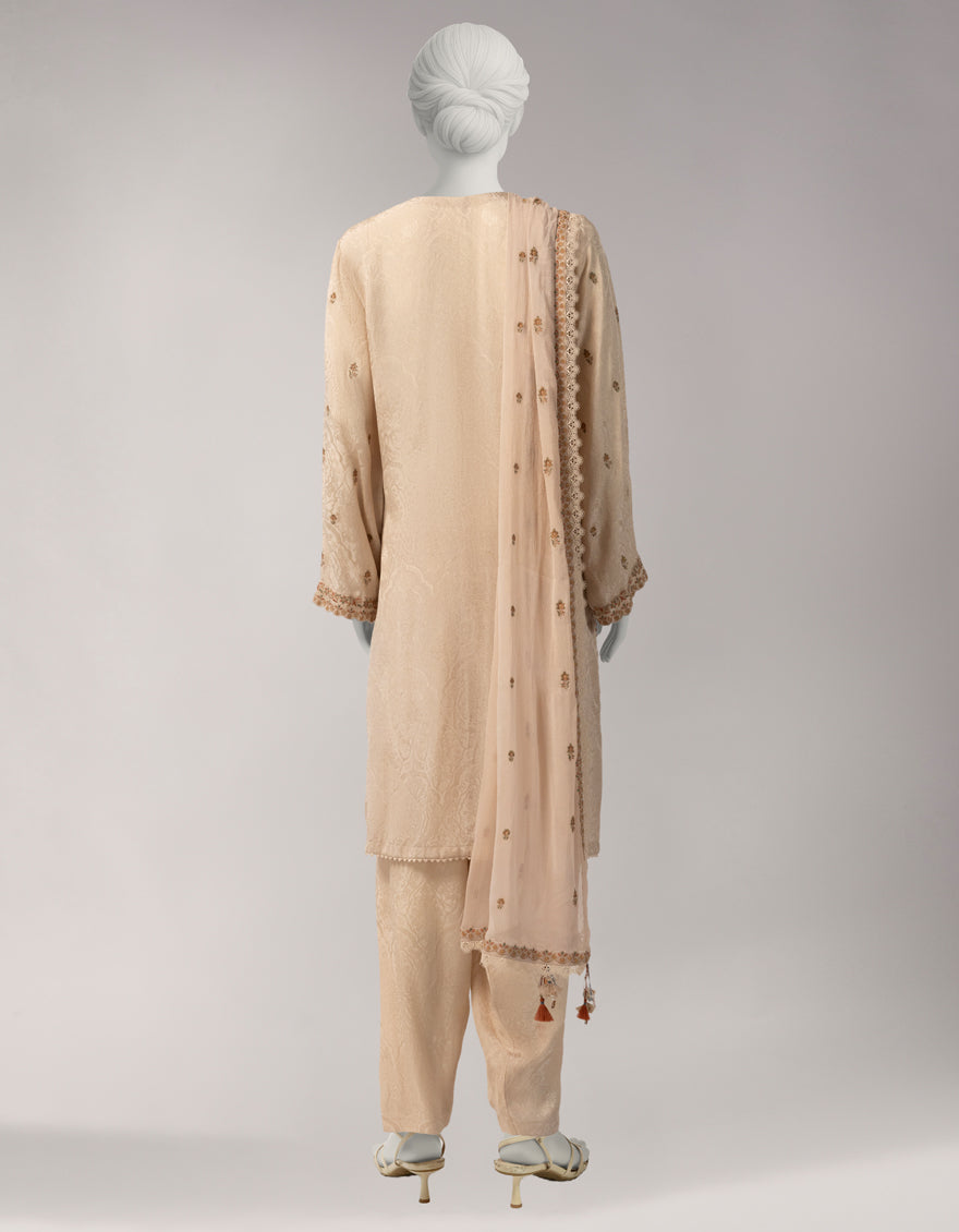 Jacquard Beige Unstitched Suit - J. Junaid Jamshed