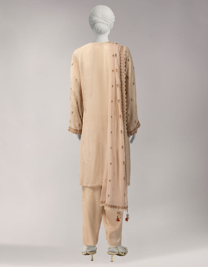 Jacquard Beige Unstitched Suit - J. Junaid Jamshed