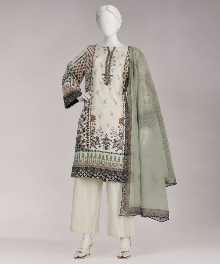 Lawn Off White Unstitched Suit - J. Junaid Jamshed
