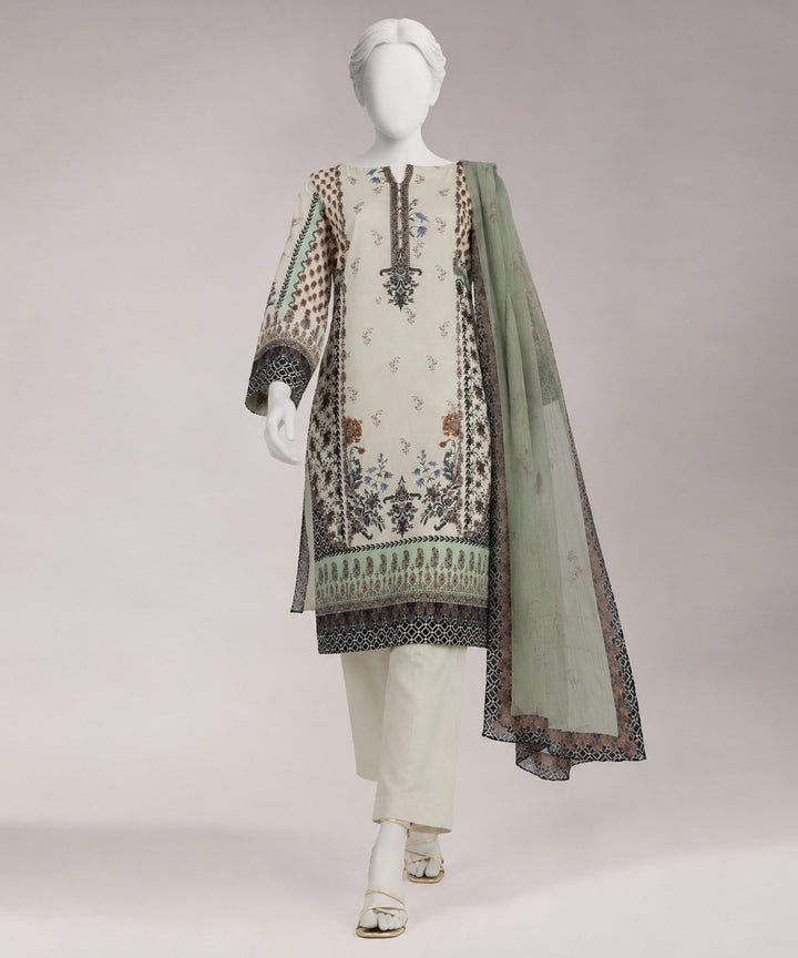Lawn Off White Unstitched Suit - J. Junaid Jamshed