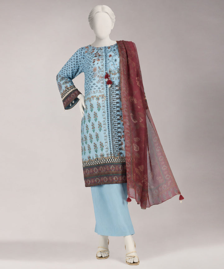 Lawn Blue Unstitched Suit - J. Junaid Jamshed