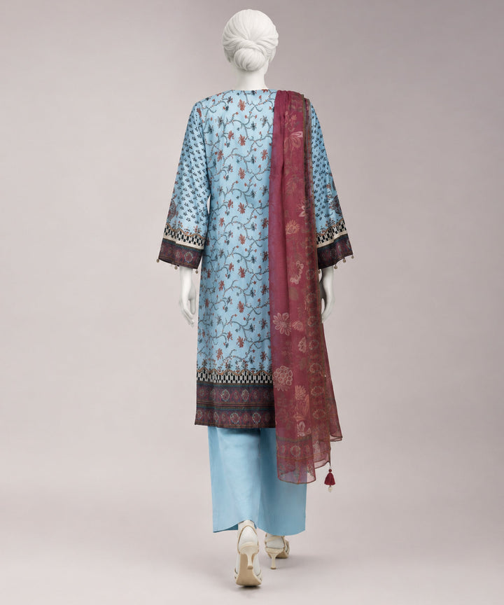 Lawn Blue Unstitched Suit - J. Junaid Jamshed