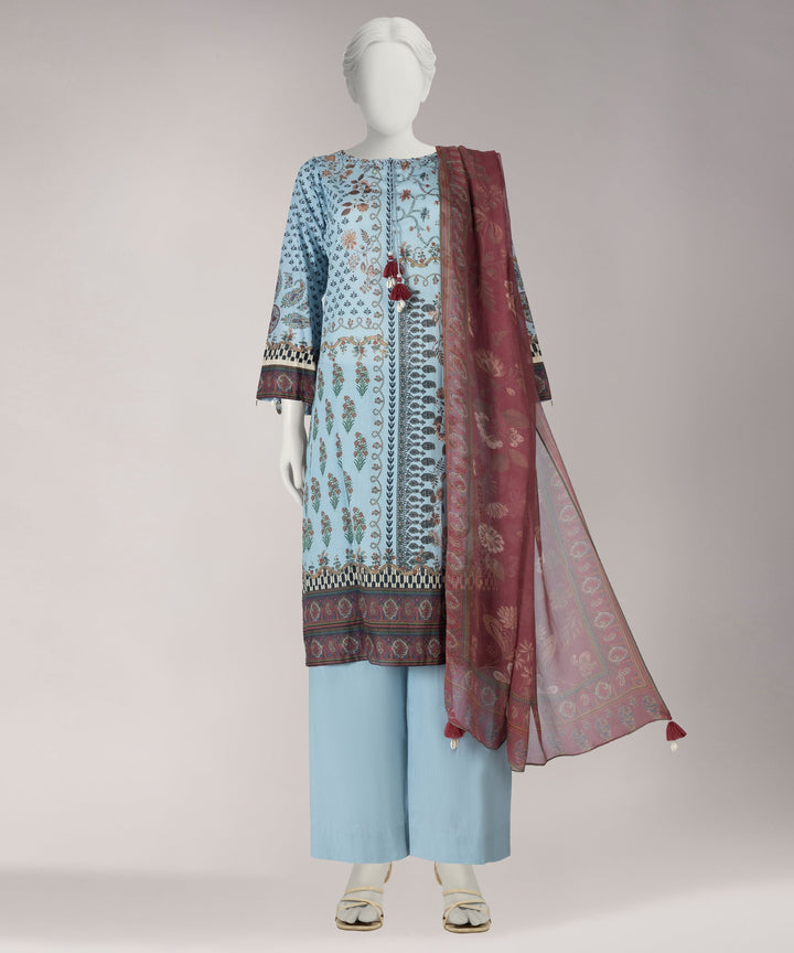Lawn Blue Unstitched Suit - J. Junaid Jamshed