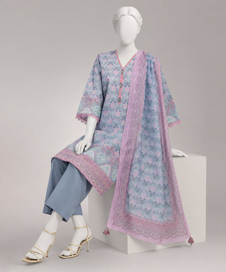 Lawn Blue Unstitched Suit - J. Junaid Jamshed