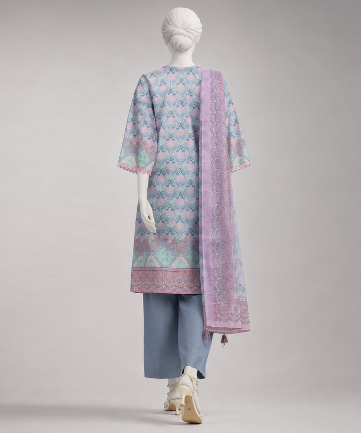 Lawn Blue Unstitched Suit - J. Junaid Jamshed