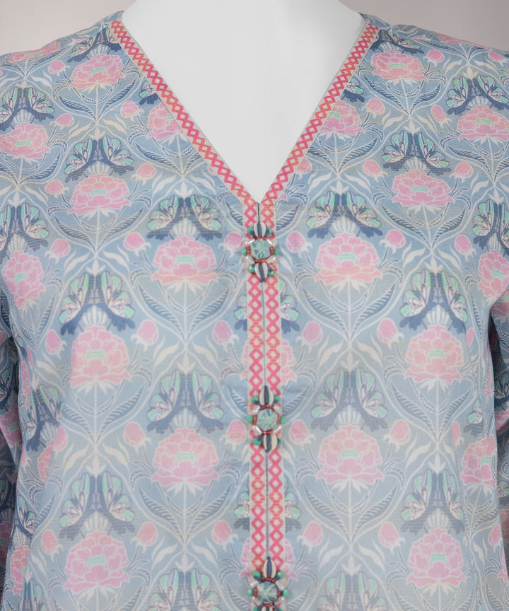 Lawn Blue Unstitched Suit - J. Junaid Jamshed