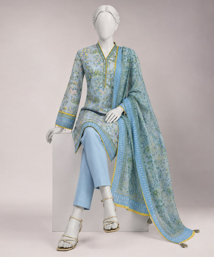 Lawn Grey Unstitched Suit - J. Junaid Jamshed