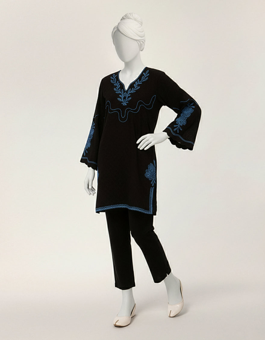 Textured Black Kurti - J. Junaid Jamshed