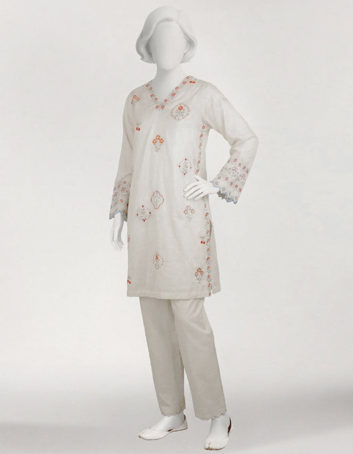 Lawn White Stitched Suit - J. Junaid Jamshed