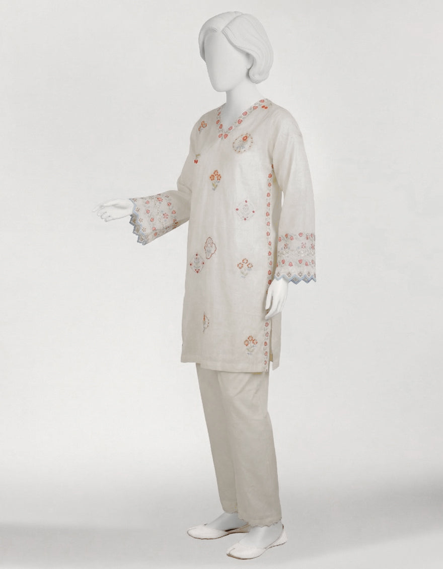 Lawn White Stitched Suit - J. Junaid Jamshed