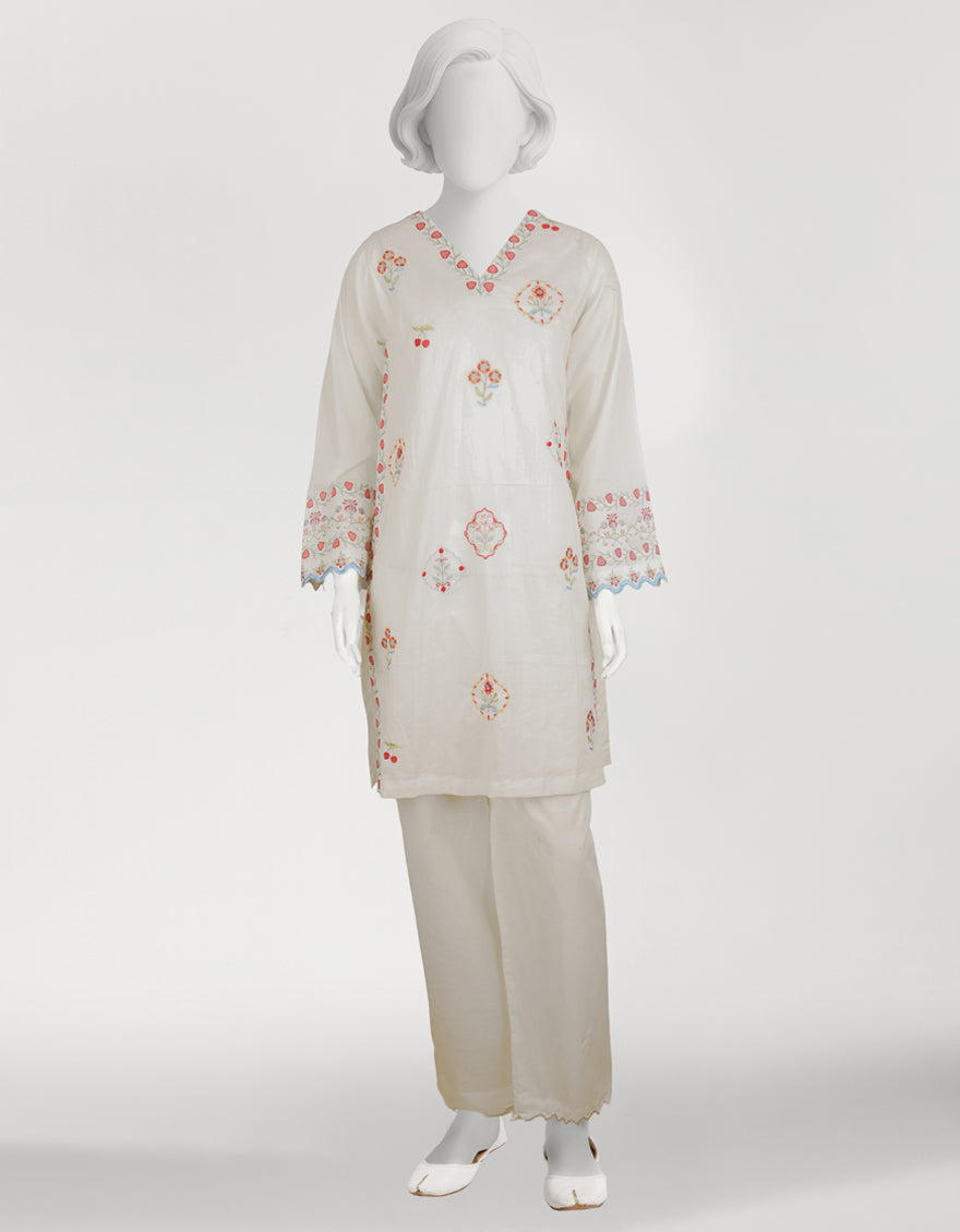 Lawn White Stitched Suit - J. Junaid Jamshed