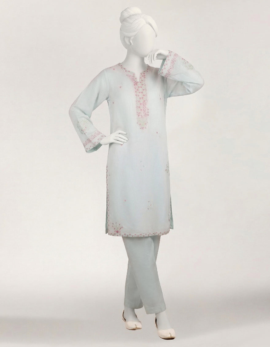 Lawn Blue Stitched Suit - J. Junaid Jamshed