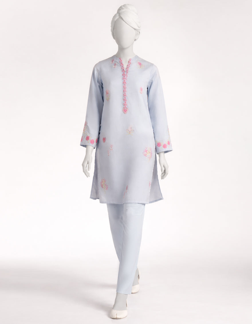 Lawn Blue Stitched Suit - J. Junaid Jamshed