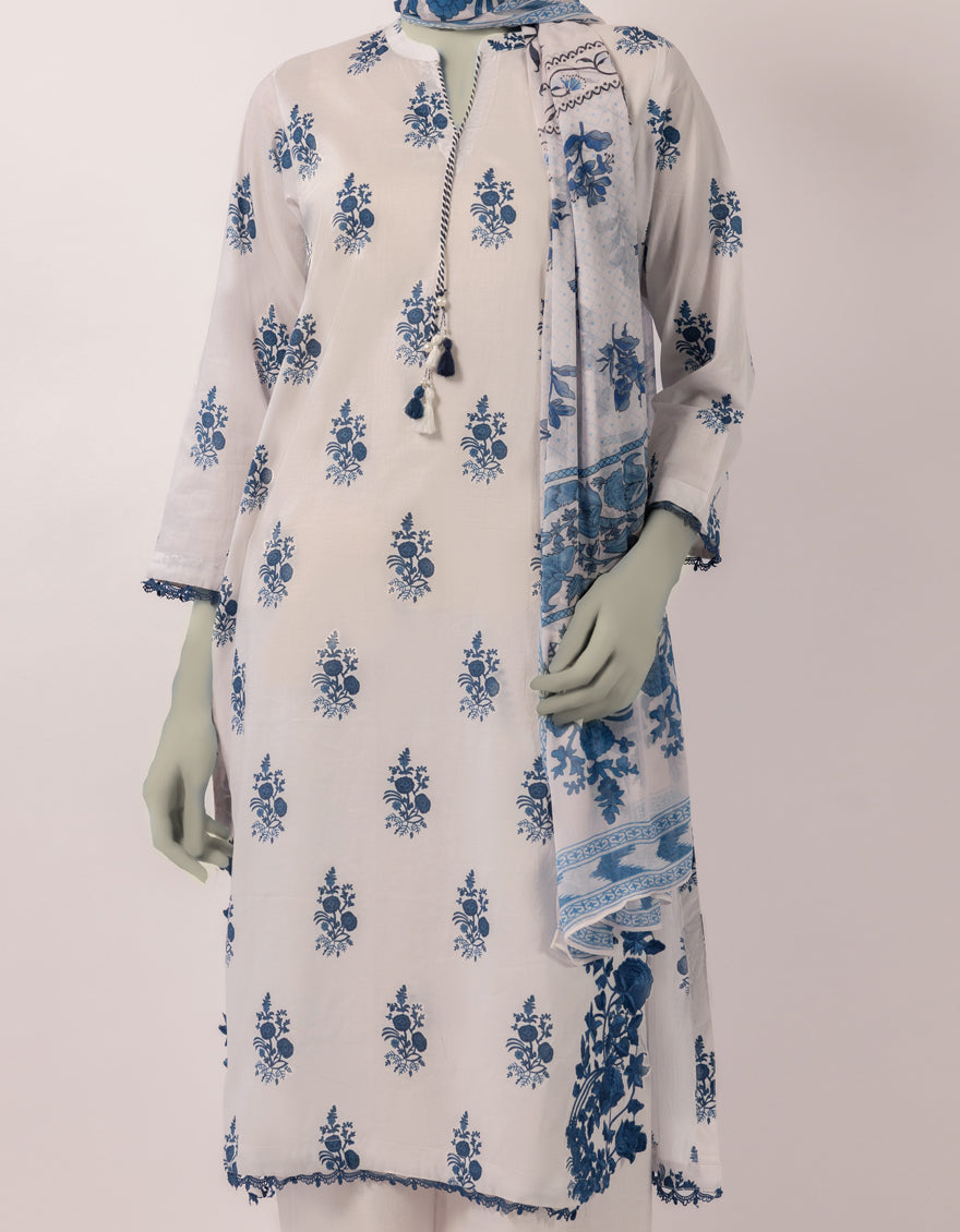 Lawn White Stitched Suit - J. Junaid Jamshed