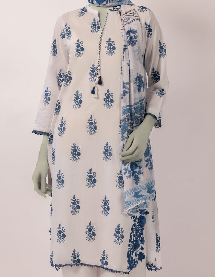 Lawn White Stitched Suit - J. Junaid Jamshed