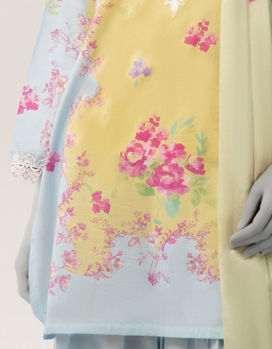 Lawn Blue Stitched Suit - J. Junaid Jamshed