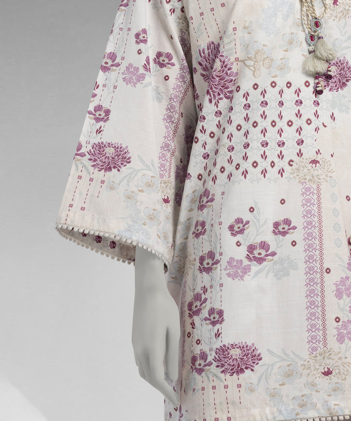 Slub Lawn Cream Unstitched Suit - J. Junaid Jamshed