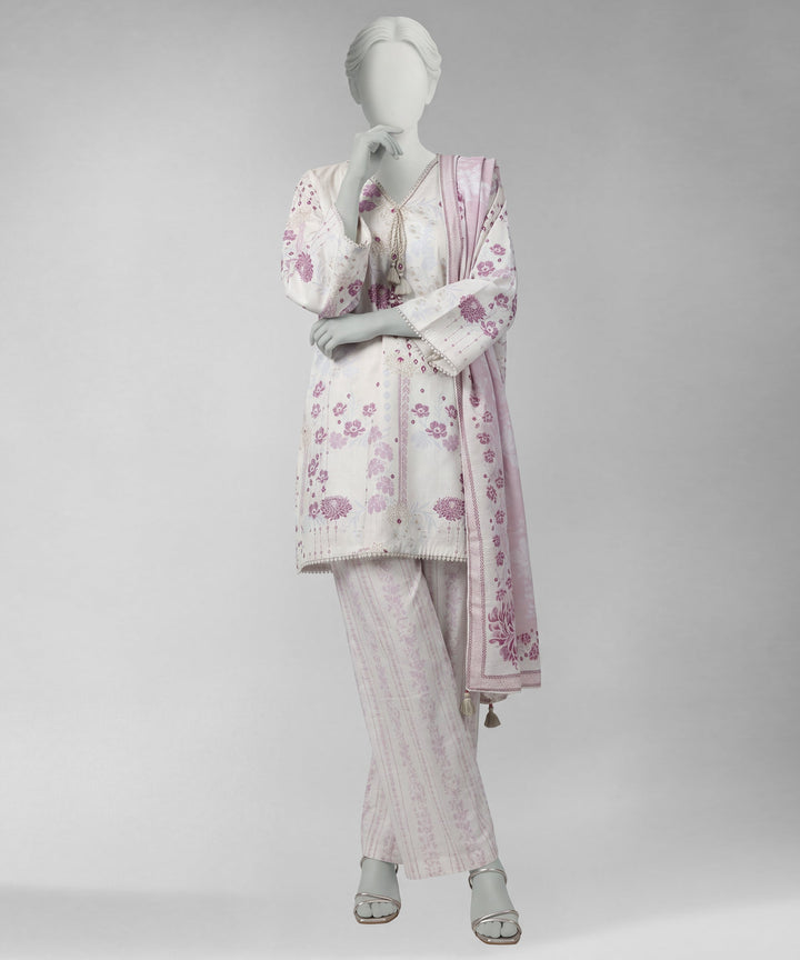 Slub Lawn Cream Unstitched Suit - J. Junaid Jamshed