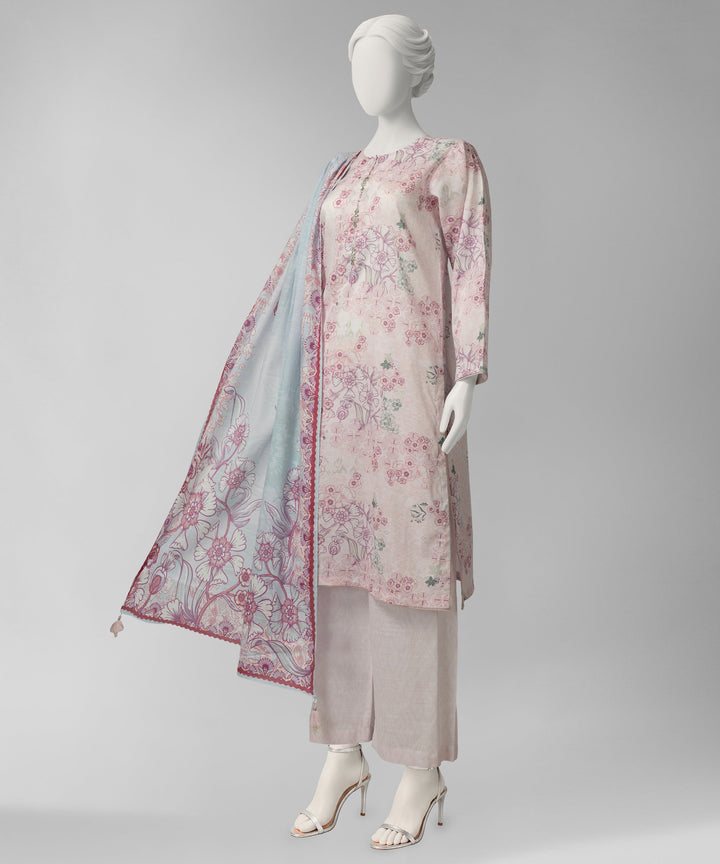 Slub Lawn Peach Unstitched Suit - J. Junaid Jamshed