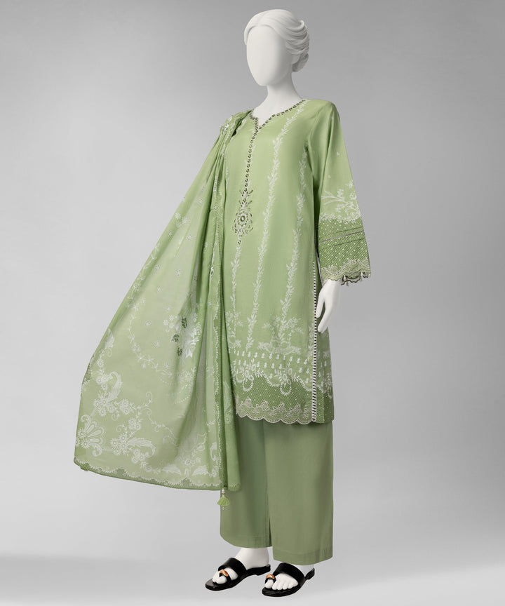 Cambric Green Unstitched Suit - J. Junaid Jamshed