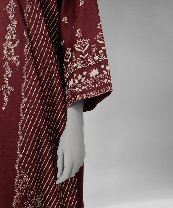 Cambric Maroon Unstitched Suit - J. Junaid Jamshed