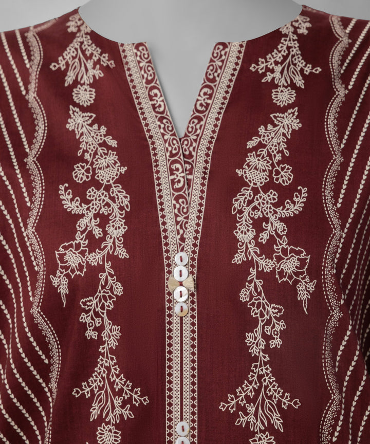 Cambric Maroon Unstitched Suit - J. Junaid Jamshed